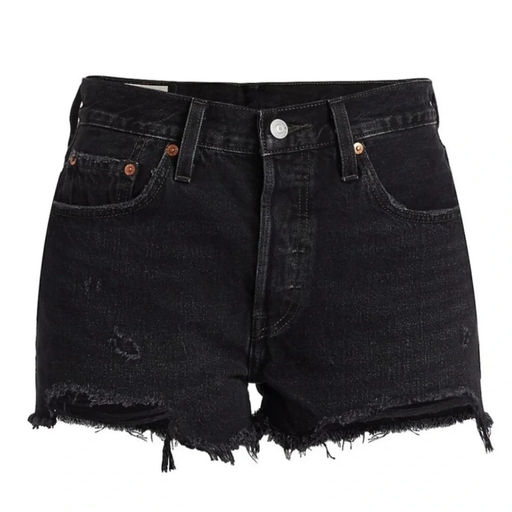Levi’s 501 High Rise Original Fit Distressed Denim Jean Shorts Wise Up Black - Picture 7 of 16